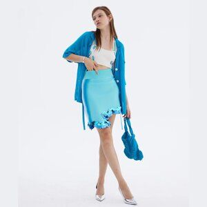 Turquoise Shark Bite Sequin Hem Mini Skirt